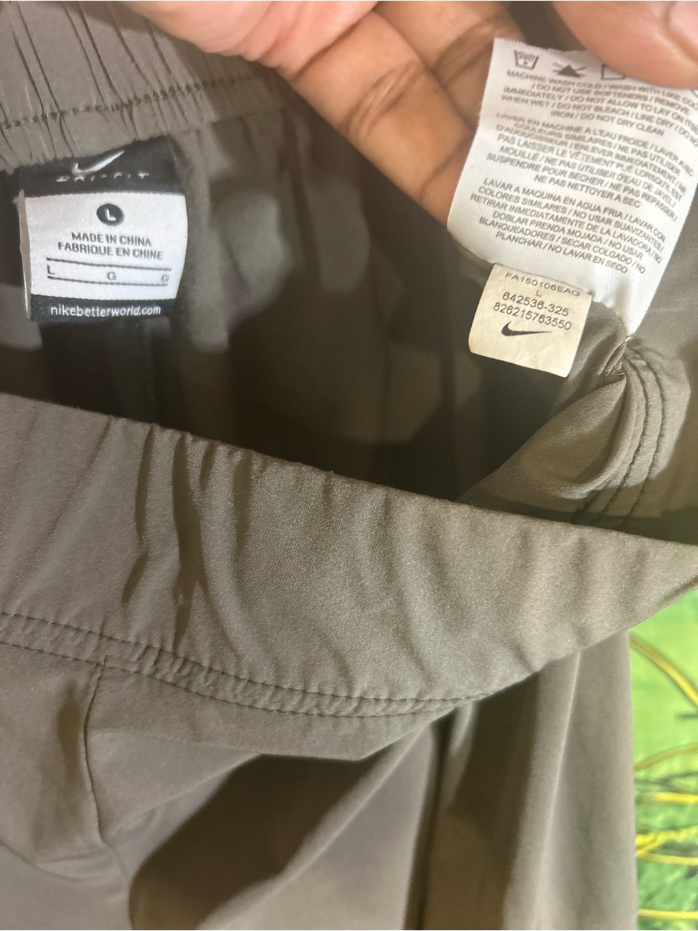 Nike Olive-Taupe Dri-FIT Lightweight Nylon Pants w Side Zipped Pocket | Size L - Picture 3 of 11
